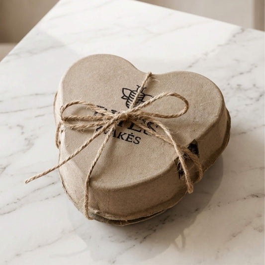 Ekologiška širdelės formos dėžutė su Bitės žvakės logotipu